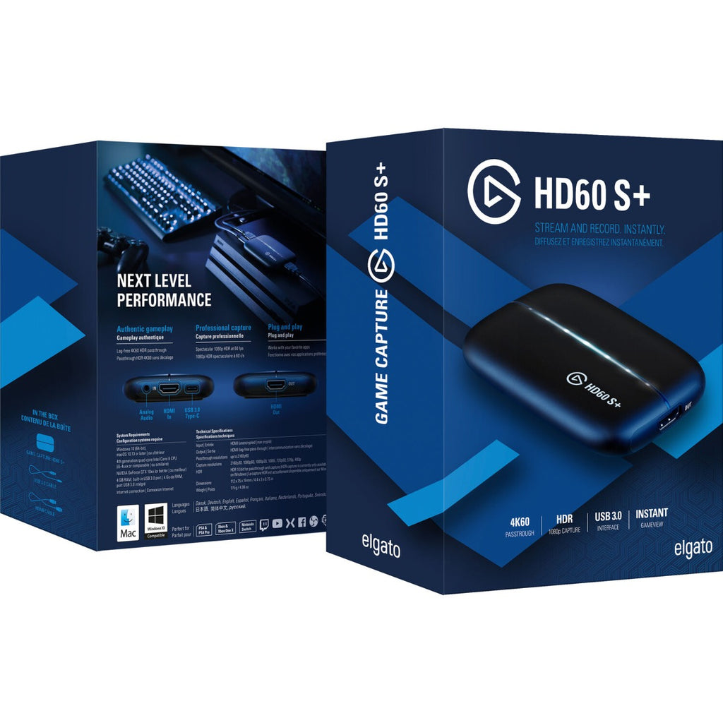 Elgato Game Capture HD60 S+ card reader with sleek design and USB connection for seamless gaming capture.