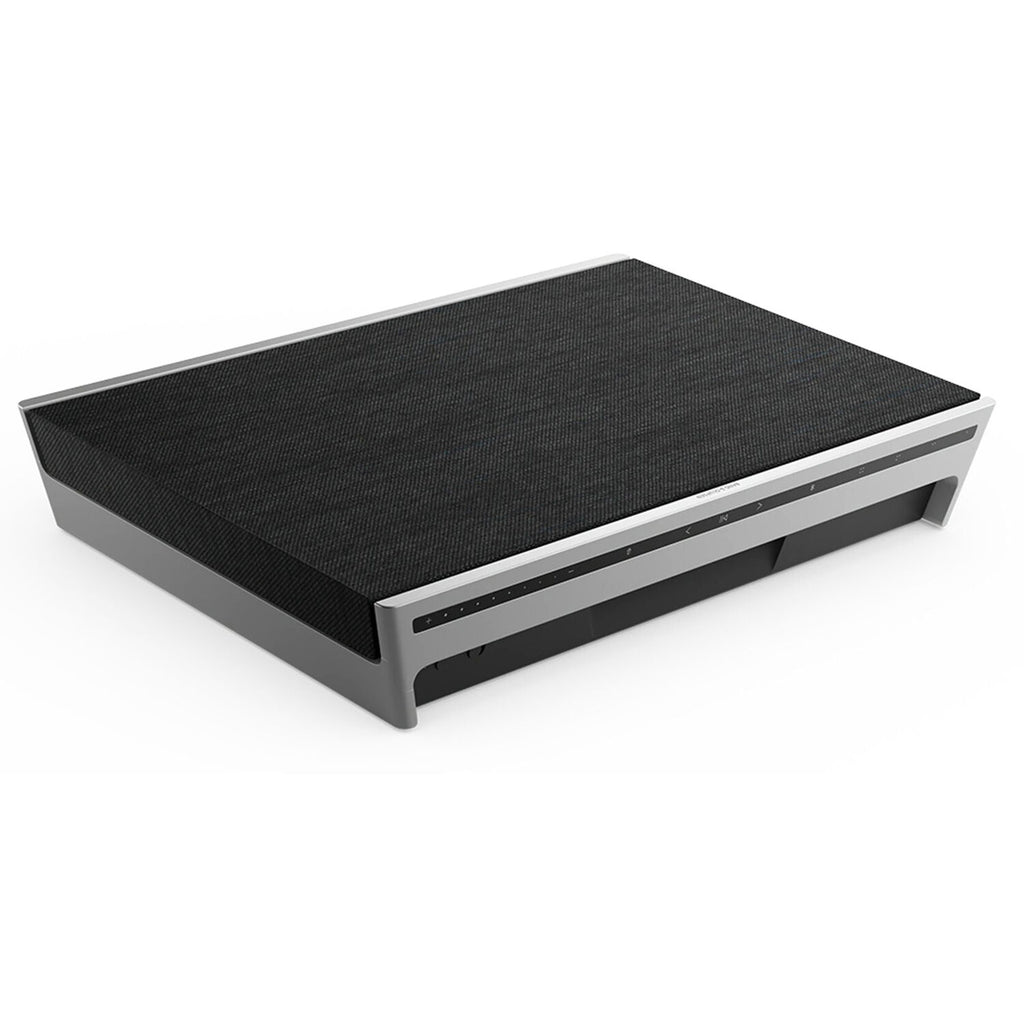Bang & Olufsen Beosound Level wireless speaker with sleek design and fabric covering, showcasing modern home audio equipment.