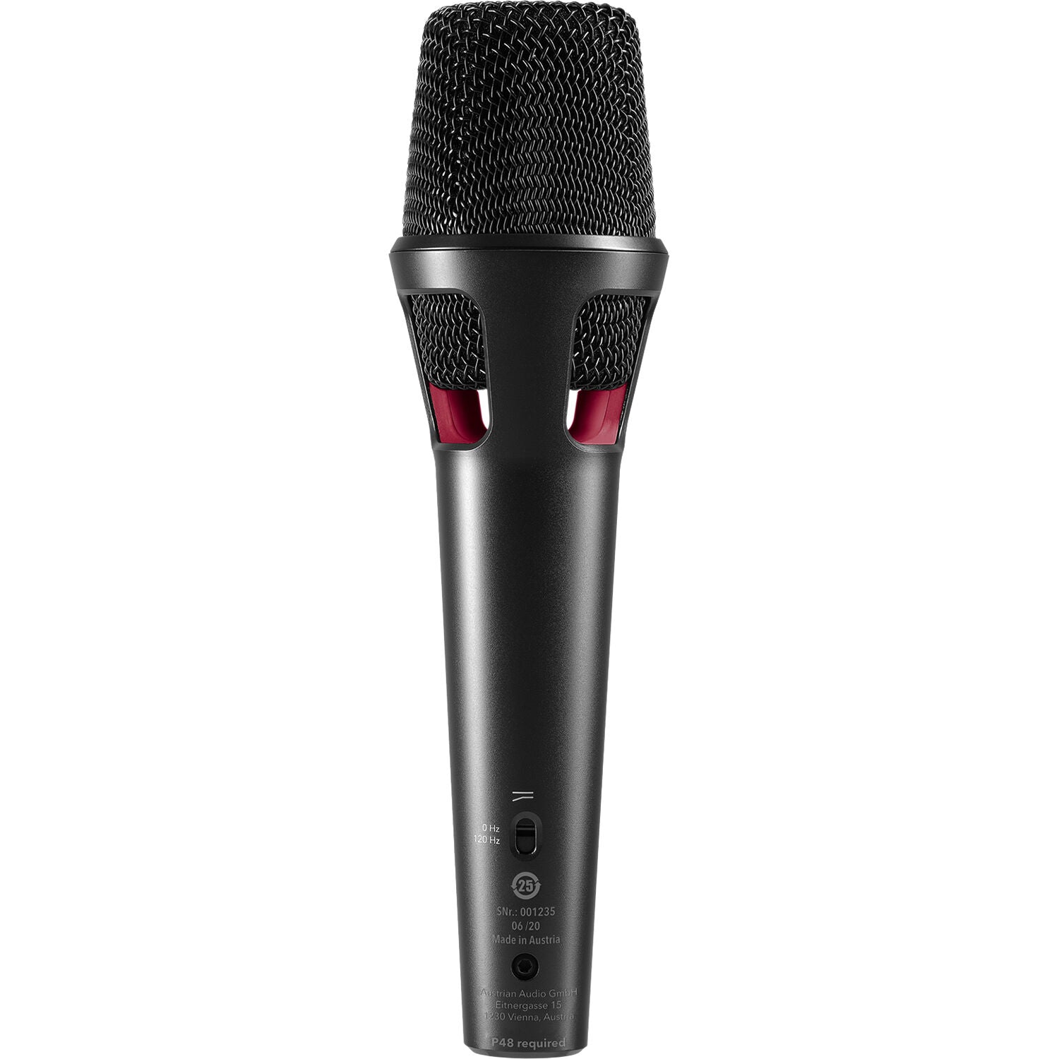 Austrian Audio OD505 dynamic microphone with black grille and body, suitable for professional audio recording and live performances.