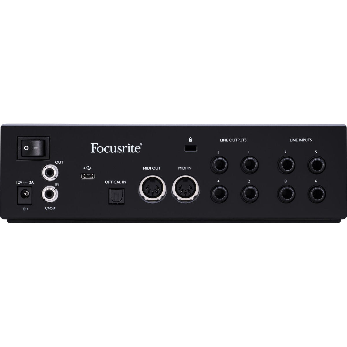 Focusrite Clarett+ 4Pre audio interface with multiple input and output ports, compact design, and professional audio features.