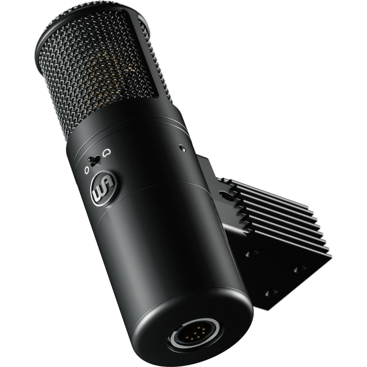 Warm Audio WA-8000 condenser microphone shown with gold finish and professional build, ideal for studio recording and vocals.