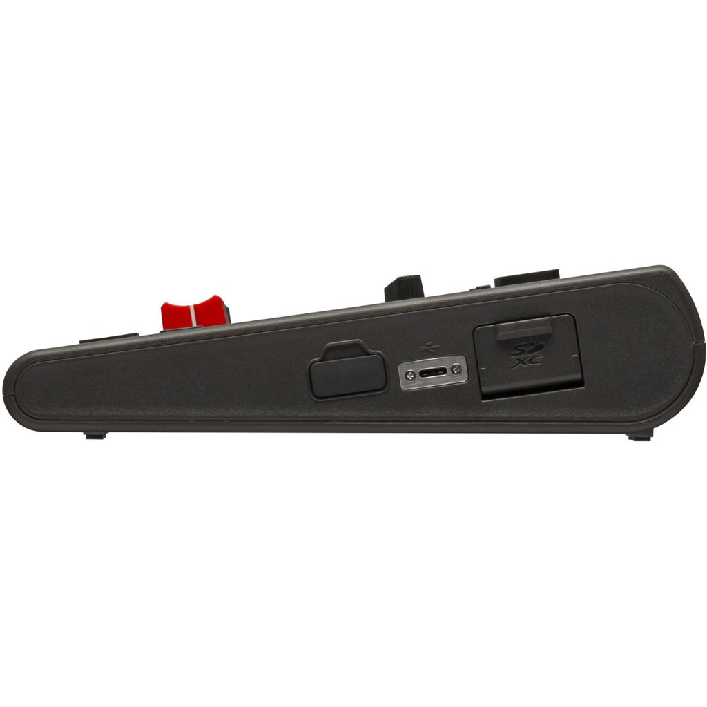 Zoom R20 digital recorder with a sleek design and multiple input options displayed on a clear background.