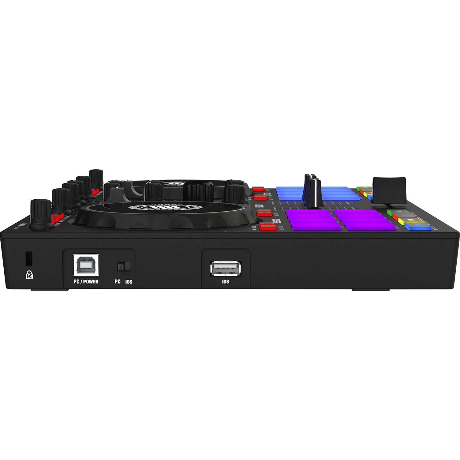 Reloop Ready DJ controller featuring a compact design with colorful pads and jog wheels for intuitive mixing and performance.