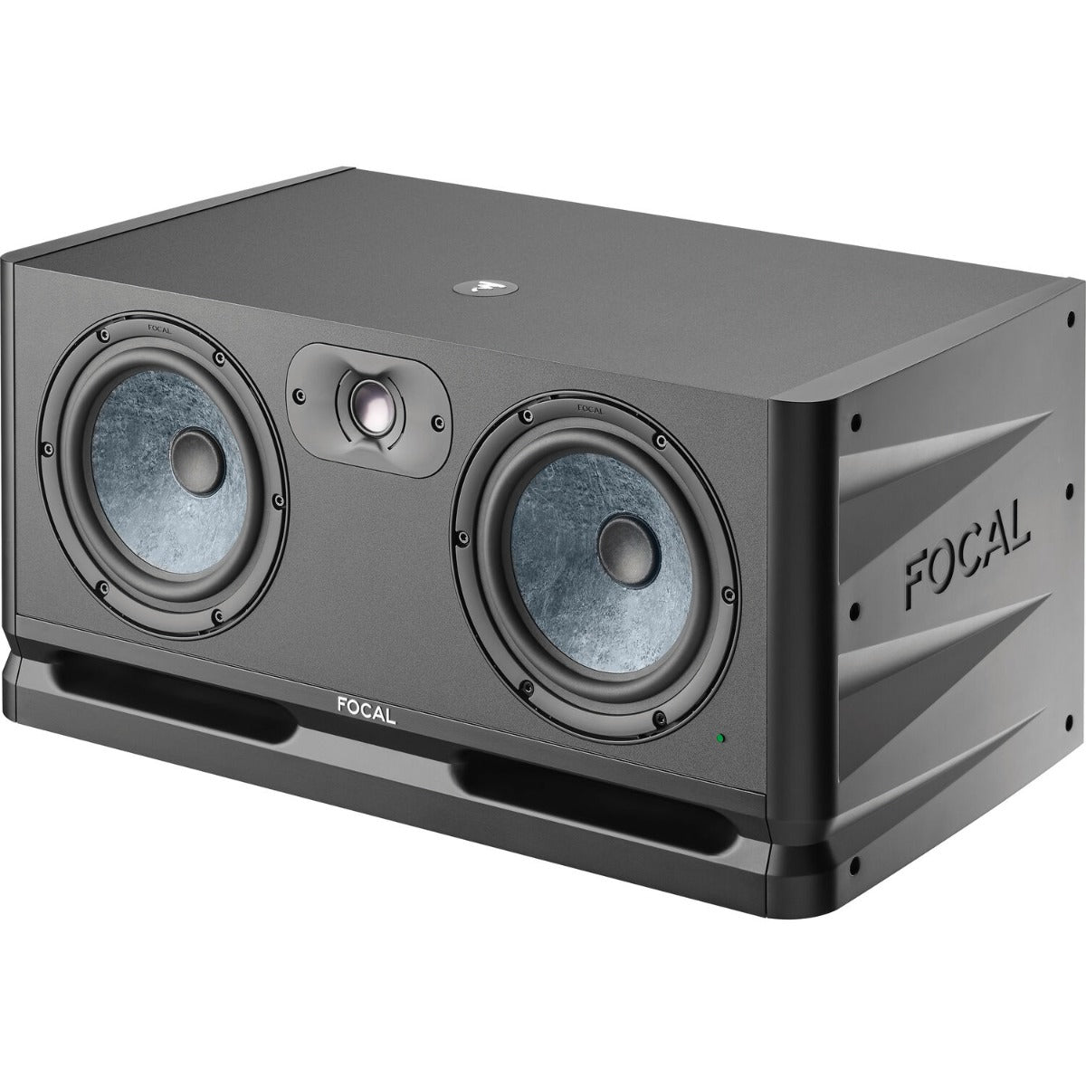 Focal Alpha Twin Evo mid-field and main studio monitors with sleek black design and speaker drivers visible.