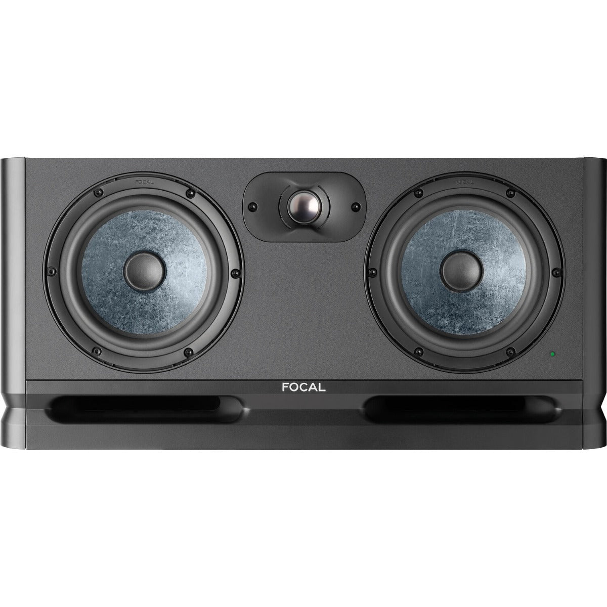 Focal Alpha Twin Evo mid-field and main studio monitors with sleek black finish, detailed speaker cones, and control knobs.