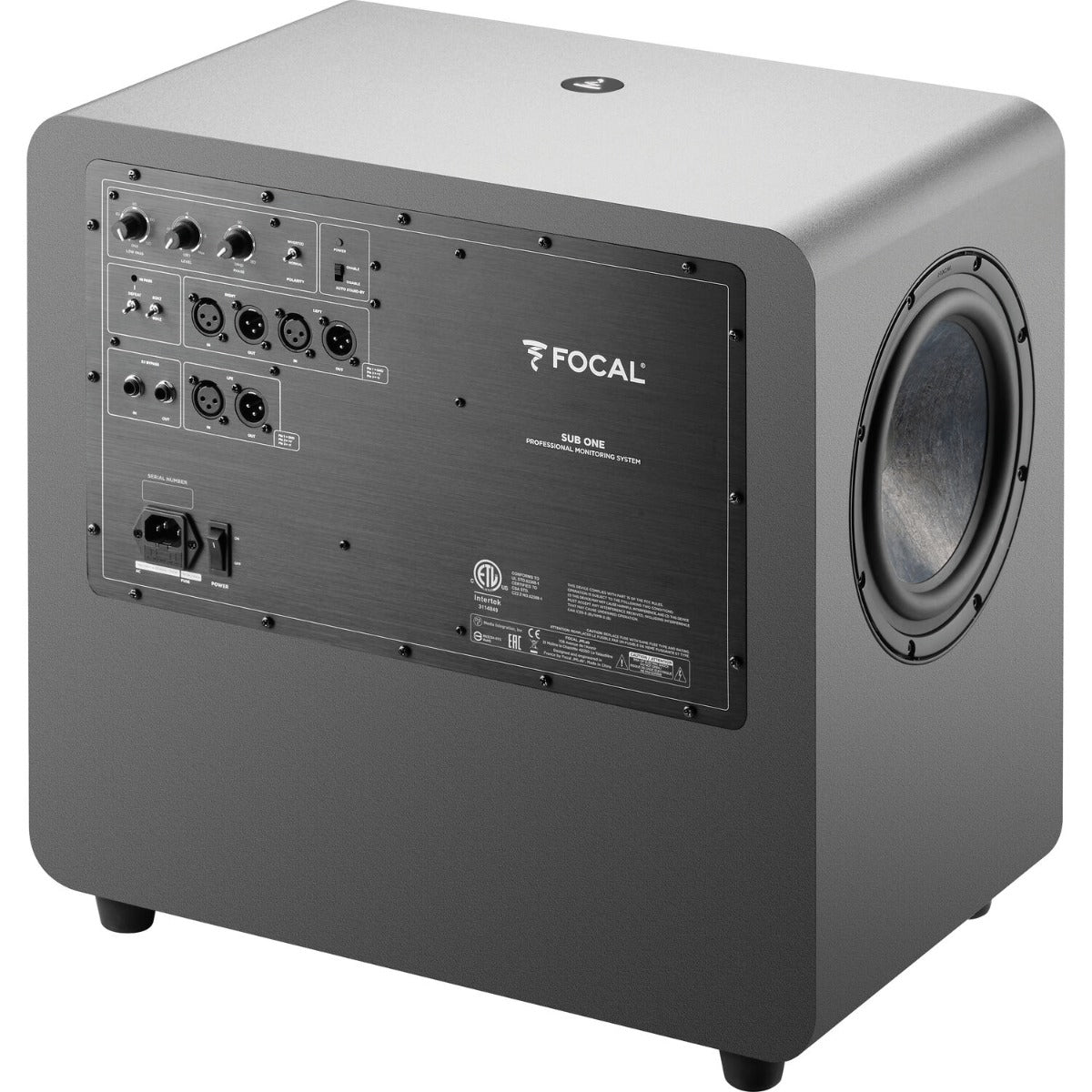Focal Sub One subwoofer for Evo Series, compact car audio subwoofer with sleek black enclosure and Focal branding.