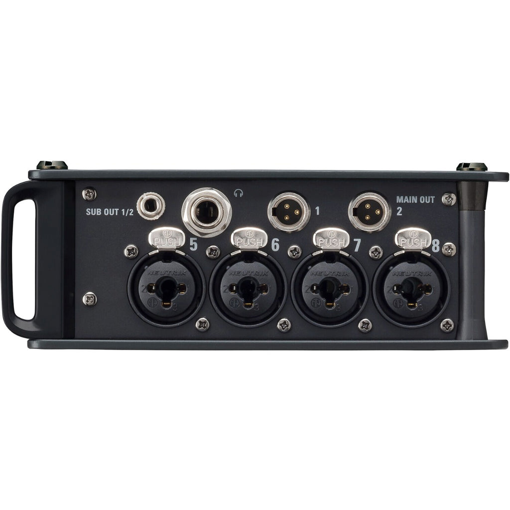 Zoom F8n Pro digital recorder with multiple input channels and a sleek design, ideal for professional audio recording.