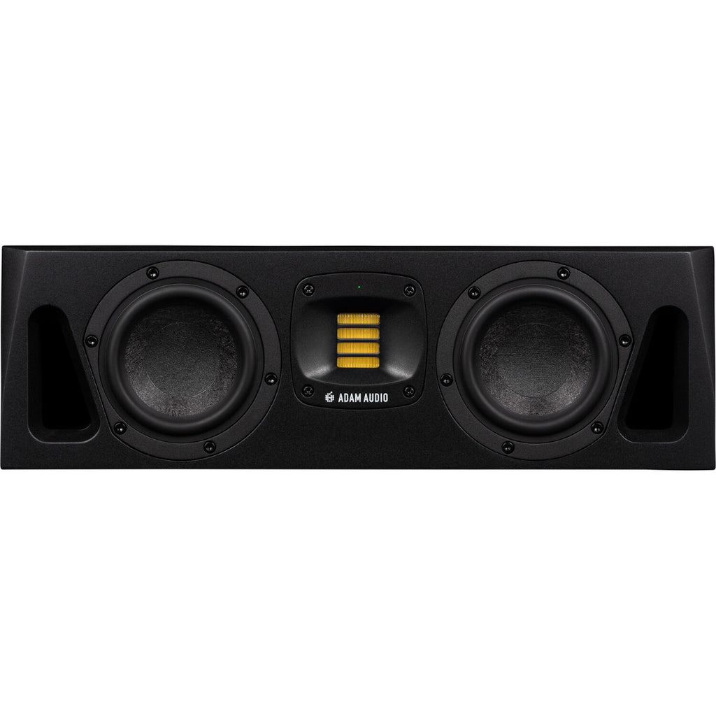 Adam Audio A44H mid-field and main studio monitors shown with front and side views in a professional audio setup.