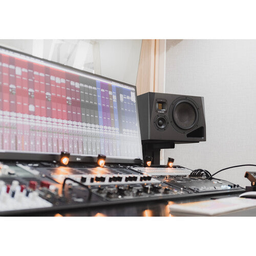 Adam Audio A8H left mid-field and main monitor speaker with black enclosure and detailed speaker components.