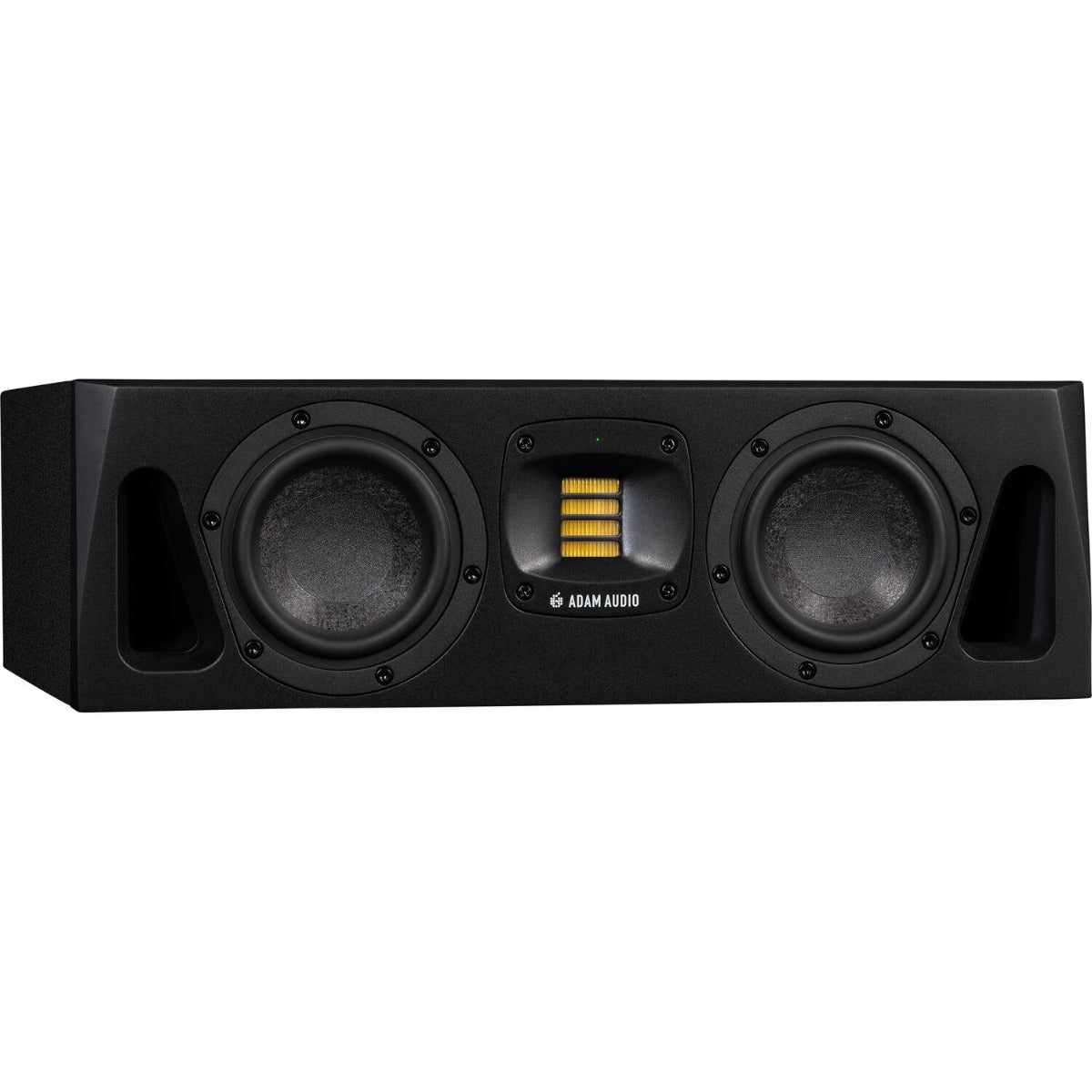 Adam Audio A44H mid-field and main studio monitors shown with their sleek black finish and front-facing controls.