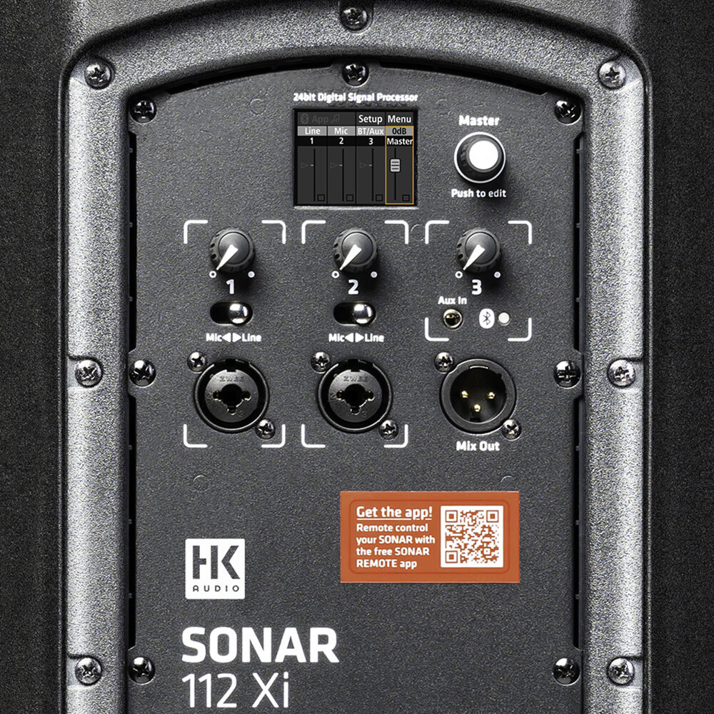 HK Audio SONAR 112 Xi active loudspeaker with durable black enclosure and integrated handles for portable sound reinforcement.