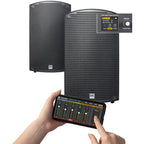 HK Audio SONAR 115 Xi active loudspeaker, black speaker with control panel and handle for professional sound reinforcement.