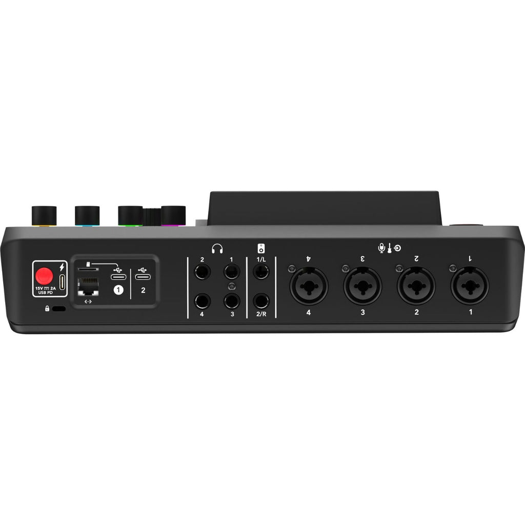 Rode RodeCaster Pro II digital mixer with multiple audio input channels and control knobs for professional audio production.
