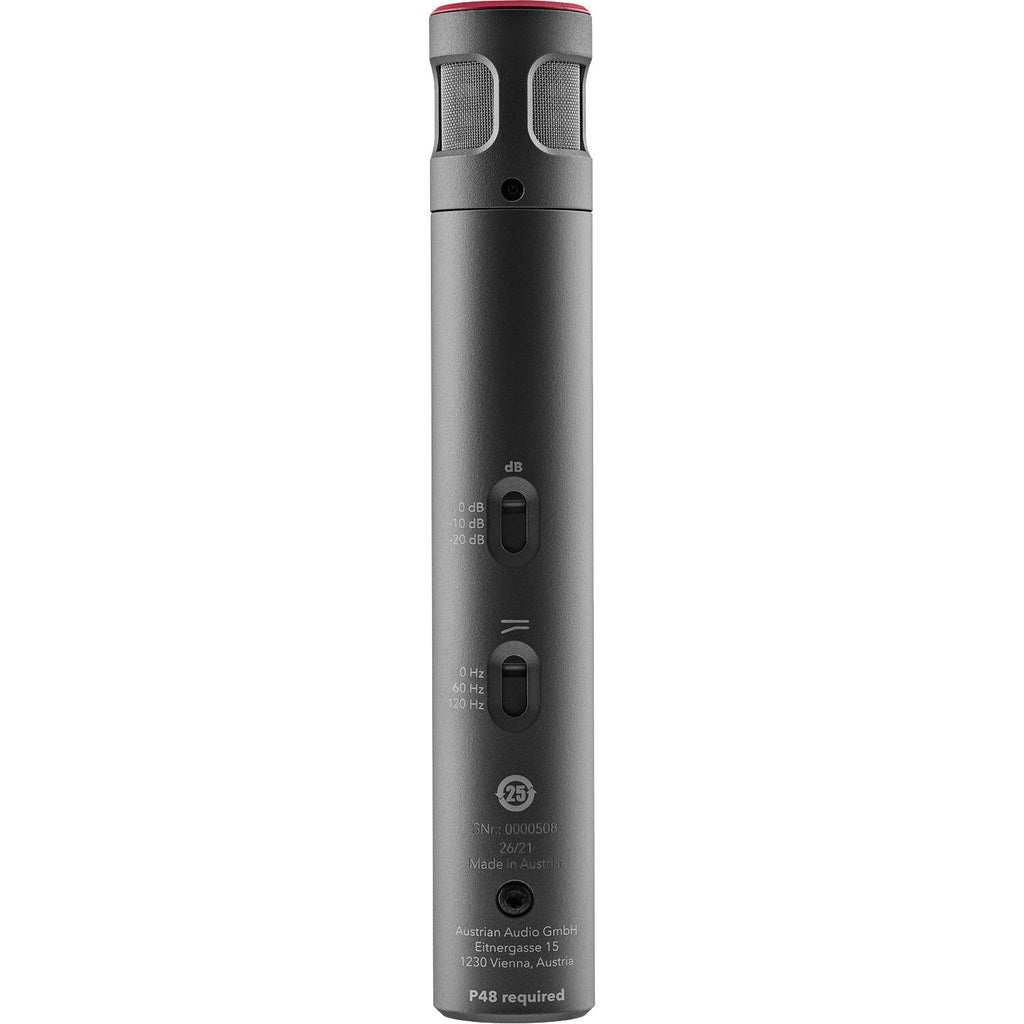 Austrian Audio CC8 stereo condenser microphone set with two microphones and accessories on a stand.