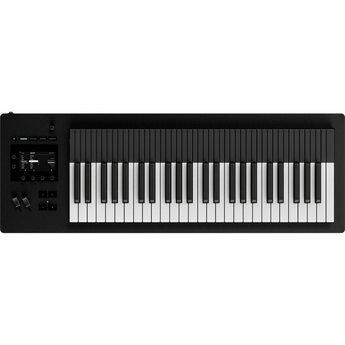 Expressive E Osmose 49 synthesizer with sleek black body and control knobs, showcasing its expressive keyboard interface.