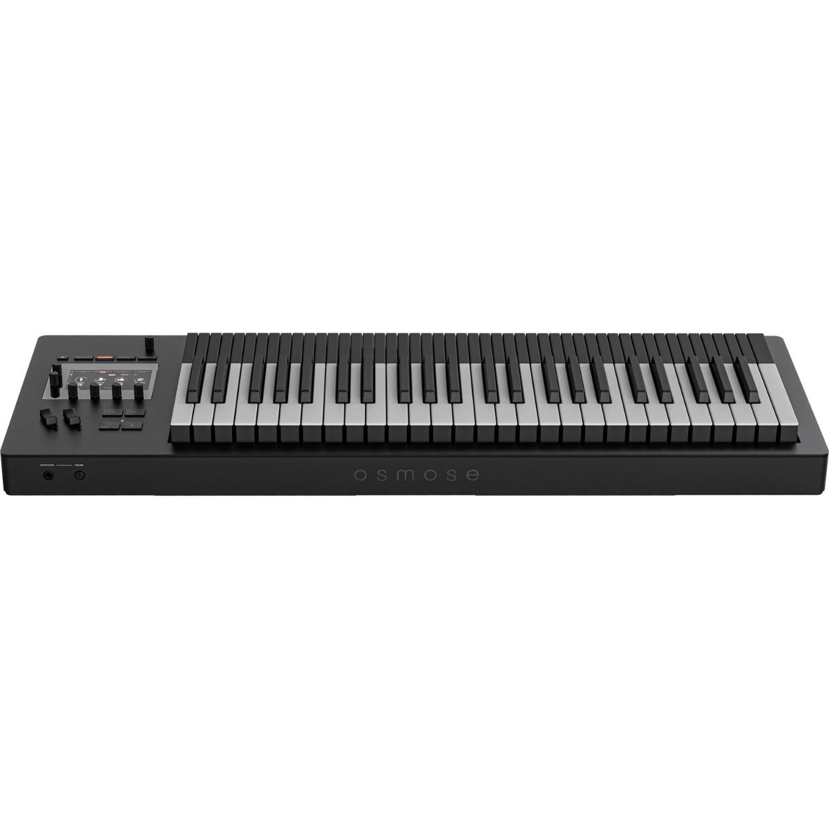 Expressive E Osmose 49 synthesizer with black keyboard and control panel, showcasing its expressive interface and modern design.