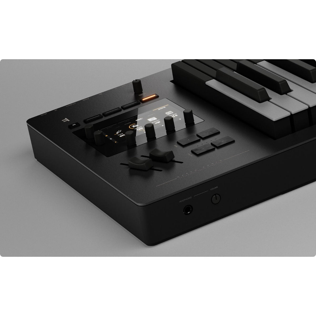 Expressive E Osmose 49 synthesizer with expressive keyboard and advanced controls, displayed on a stand.