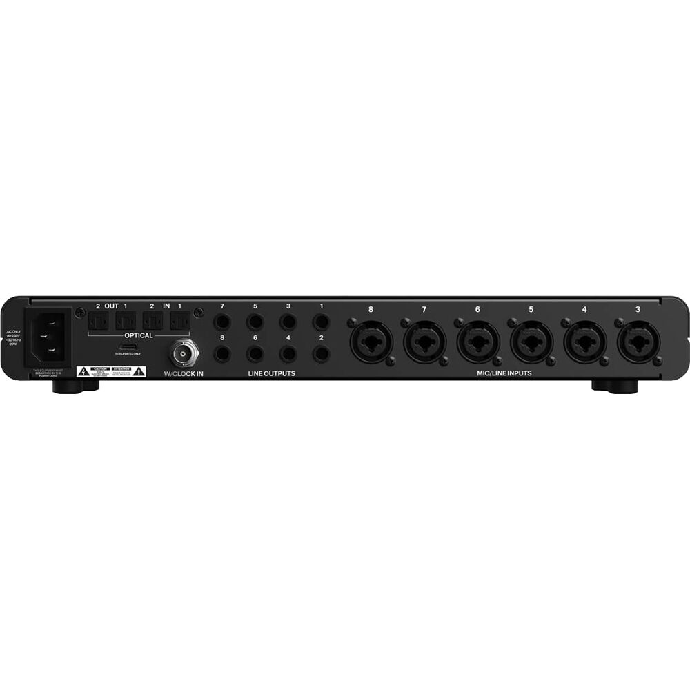 Audient EVO SP8 microphone preamp with multiple input channels and control knobs for high-quality audio recording.