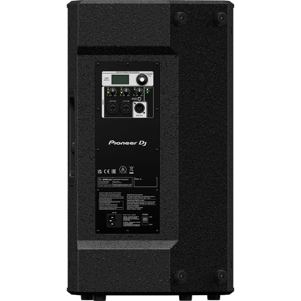 Pioneer DJ XPRS 122 PA speaker set on stage, showcasing professional audio equipment for live sound reinforcement.