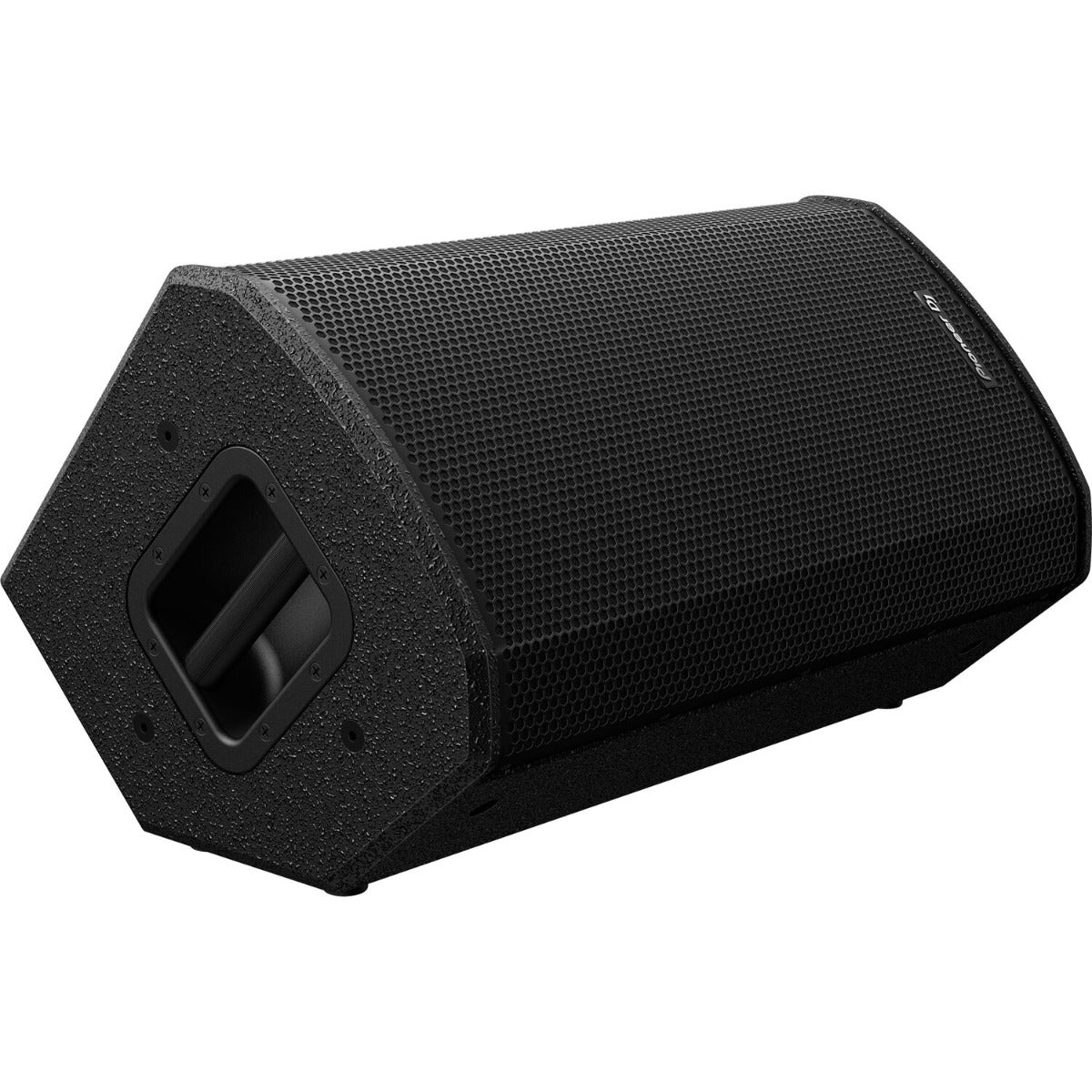 Pioneer DJ XPRS 122 PA speaker with black enclosure, featuring controls and ports on the side for professional sound reinforcement.