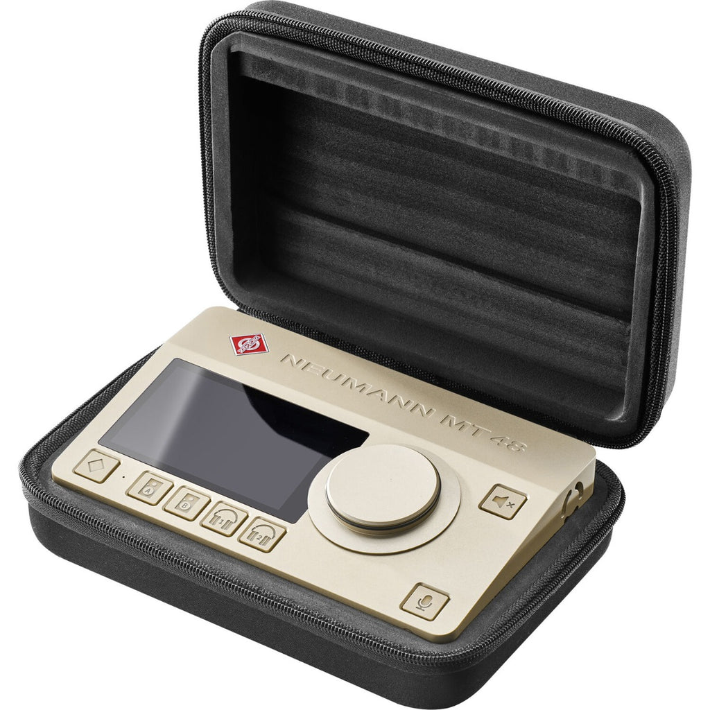 Neumann MT 48 audio interface with multiple input and output ports, compact design, and professional-grade build.