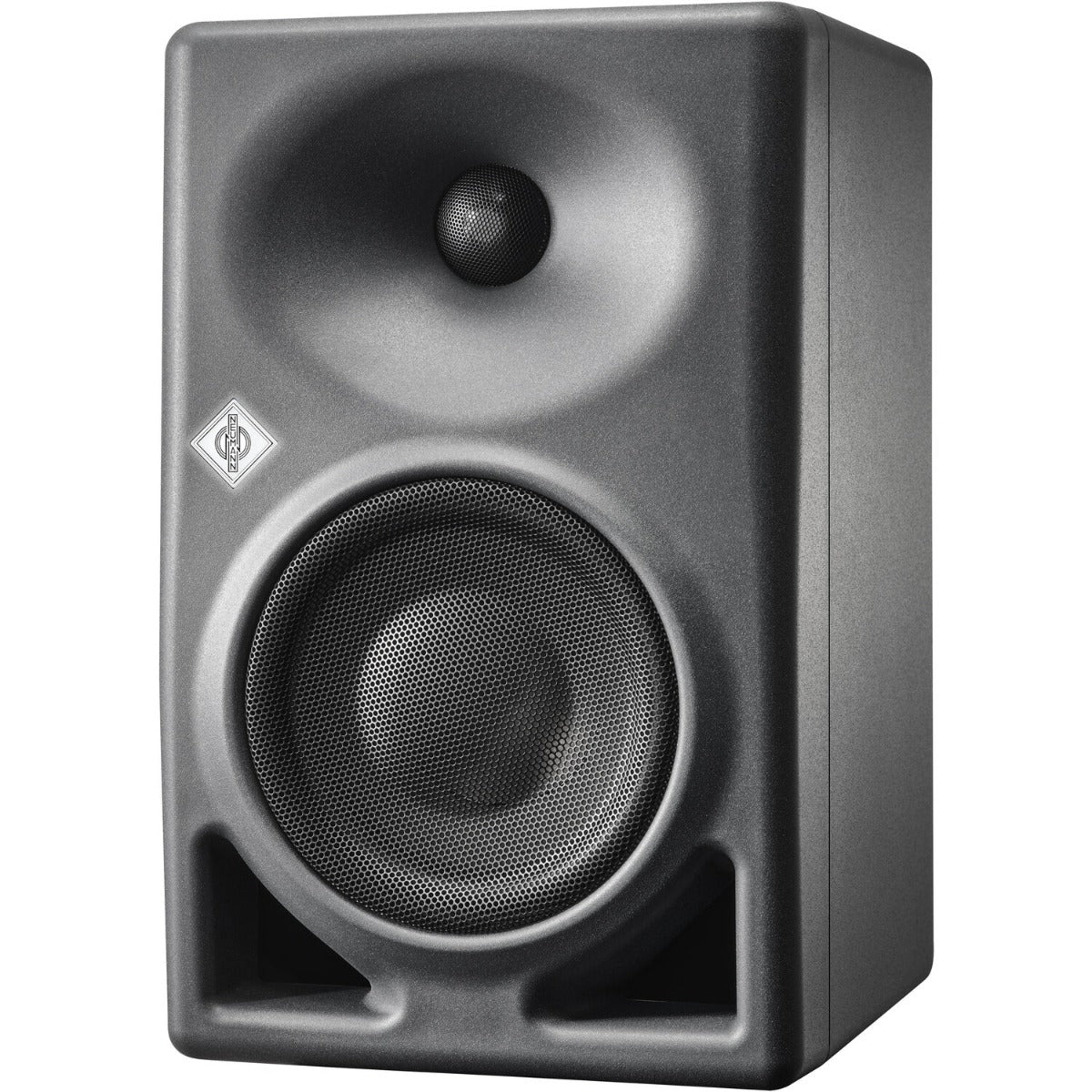 Neumann KH 120 II active nearfield monitors with sleek black finish, showing the compact speakers designed for accurate sound reproduction.