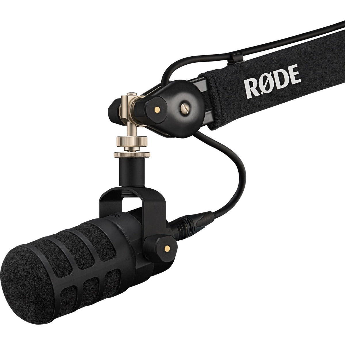 Rode Podmic USB microphone with black grille and compact design, ideal for podcasting and home recording setups