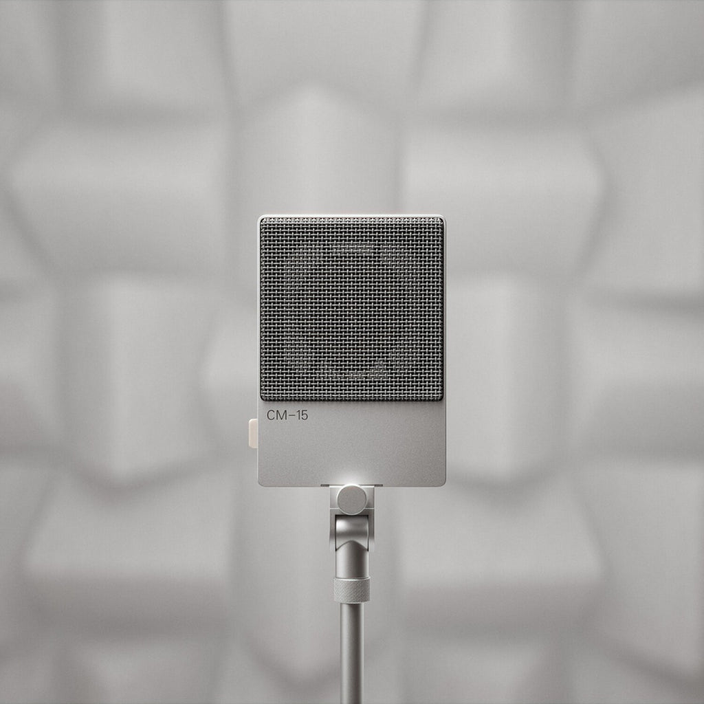 Teenage Engineering CM-15 condenser microphone with sleek design and professional audio capturing capabilities.