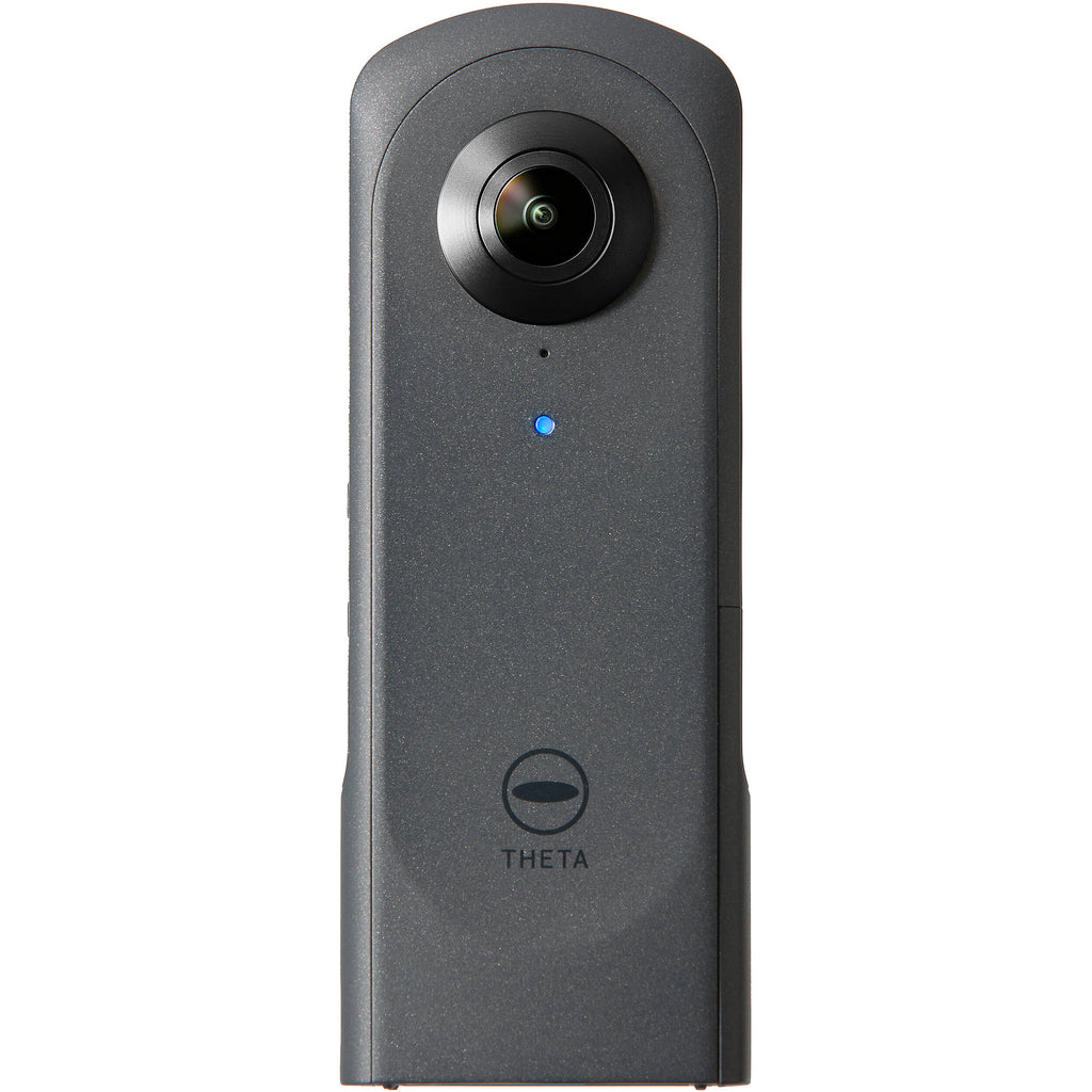 Ricoh Theta X 360-degree video camera with dual lenses and compact design, ideal for immersive 3D video recording.