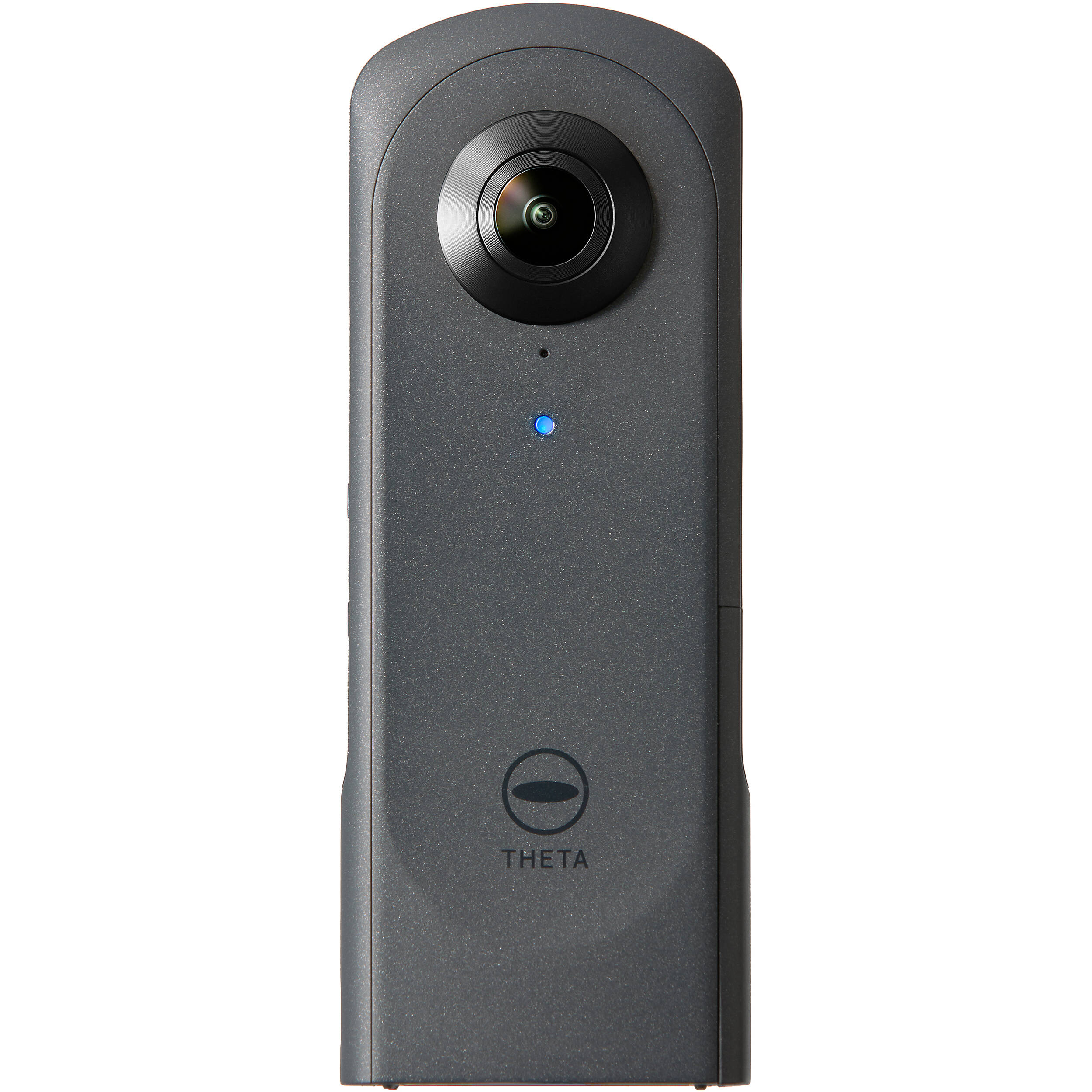 Ricoh Theta X 360-degree video camera with dual lenses and compact design, ideal for immersive 3D video recording.