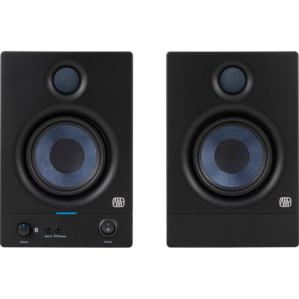 Presonus Eris 4.5 BT 2nd Gen desktop speakers with black finish, compact design, and control knobs on the front panel.