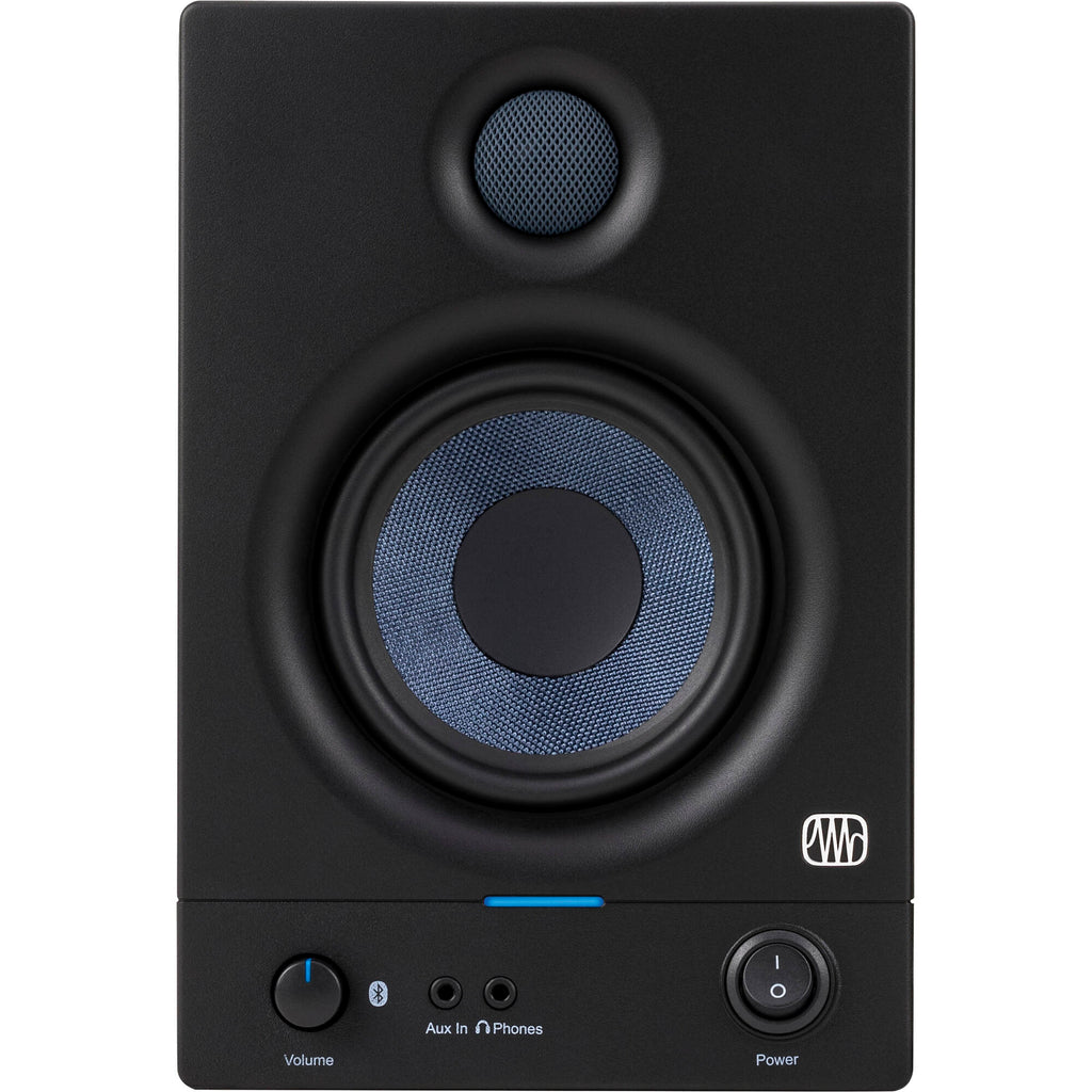 Presonus Eris 4.5 BT second-generation desktop speakers with black finish and control knobs on the front panel.