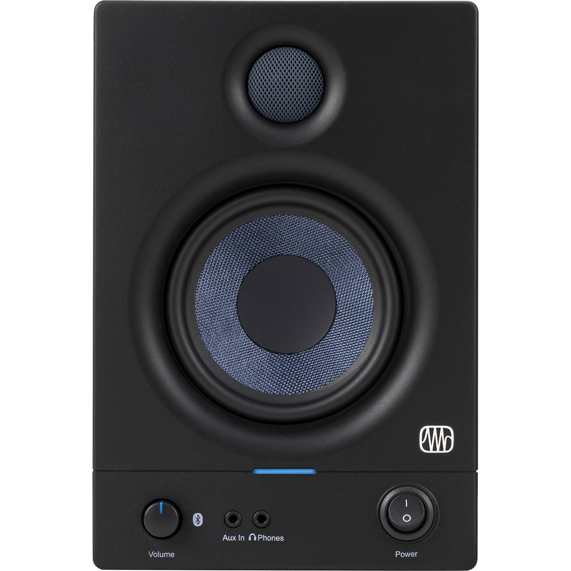 Presonus Eris 4.5 BT second-generation desktop speakers with black finish and control knobs on the front panel.