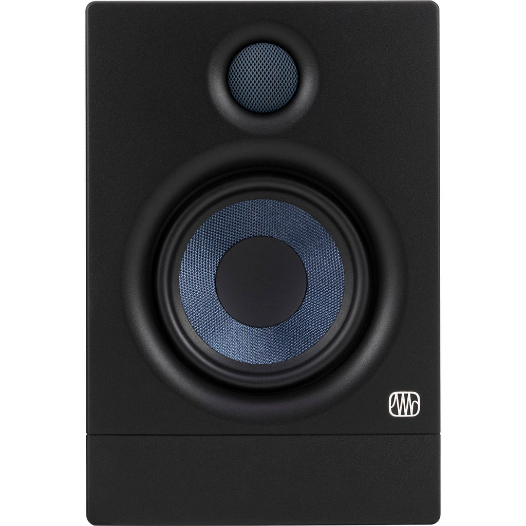 Presonus Eris 4.5 BT 2nd Gen desktop speakers with black finish and control knobs on the front, ideal for studio or home use.