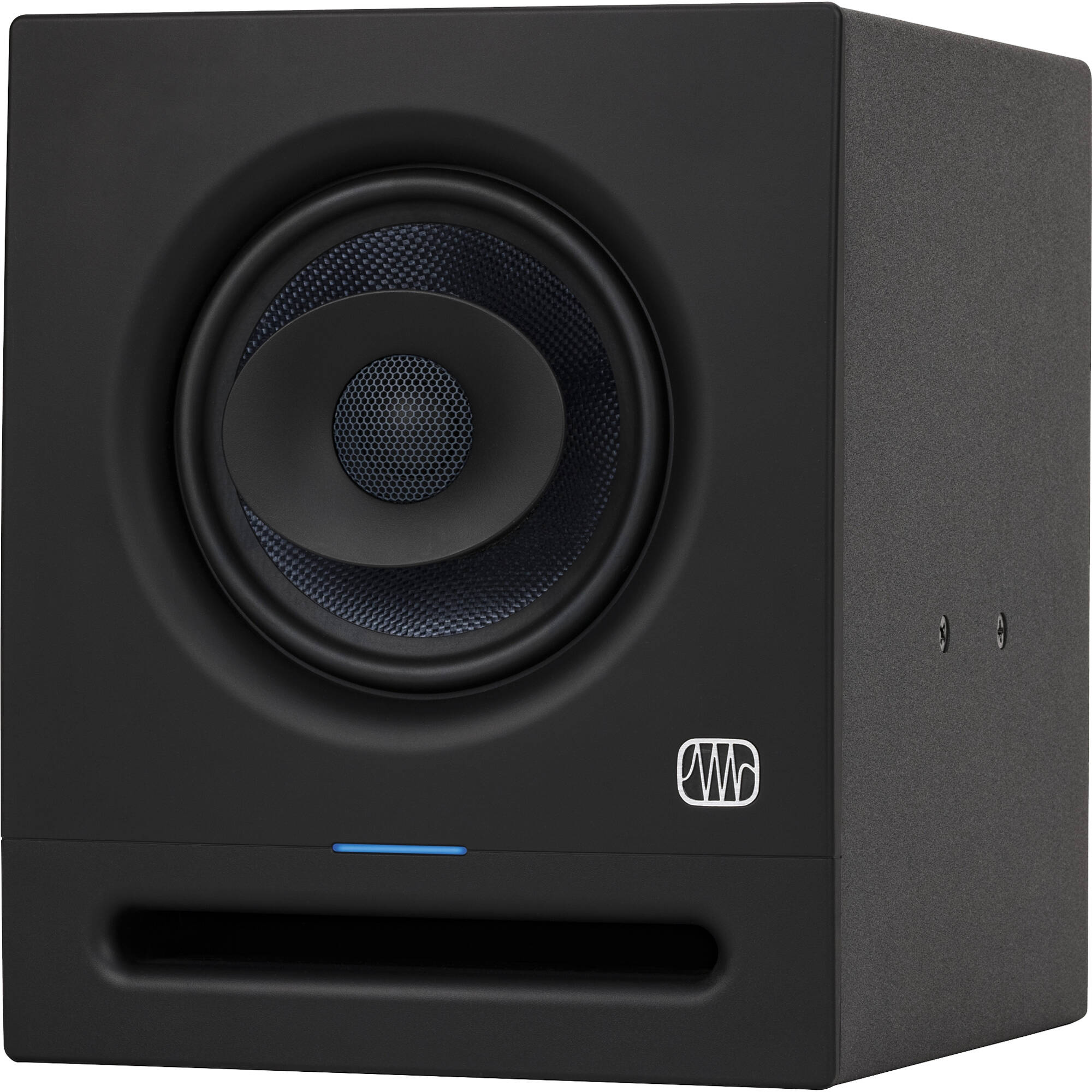 Presonus Eris Pro 6 active nearfield monitor speakers with black finish and front-facing controls, ideal for studio audio setups.