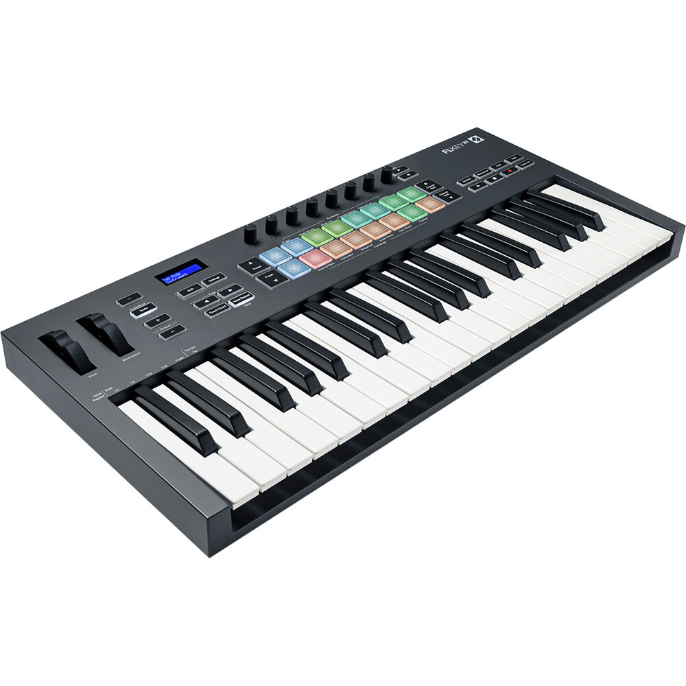 Novation FLkey 37 MIDI keyboard with 37 keys, control knobs, and modern design for music production and performance.
