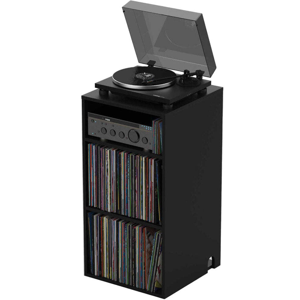 Glorious Modular Mix Rack DJ table with adjustable compartments and sturdy metal frame for professional audio setup.
