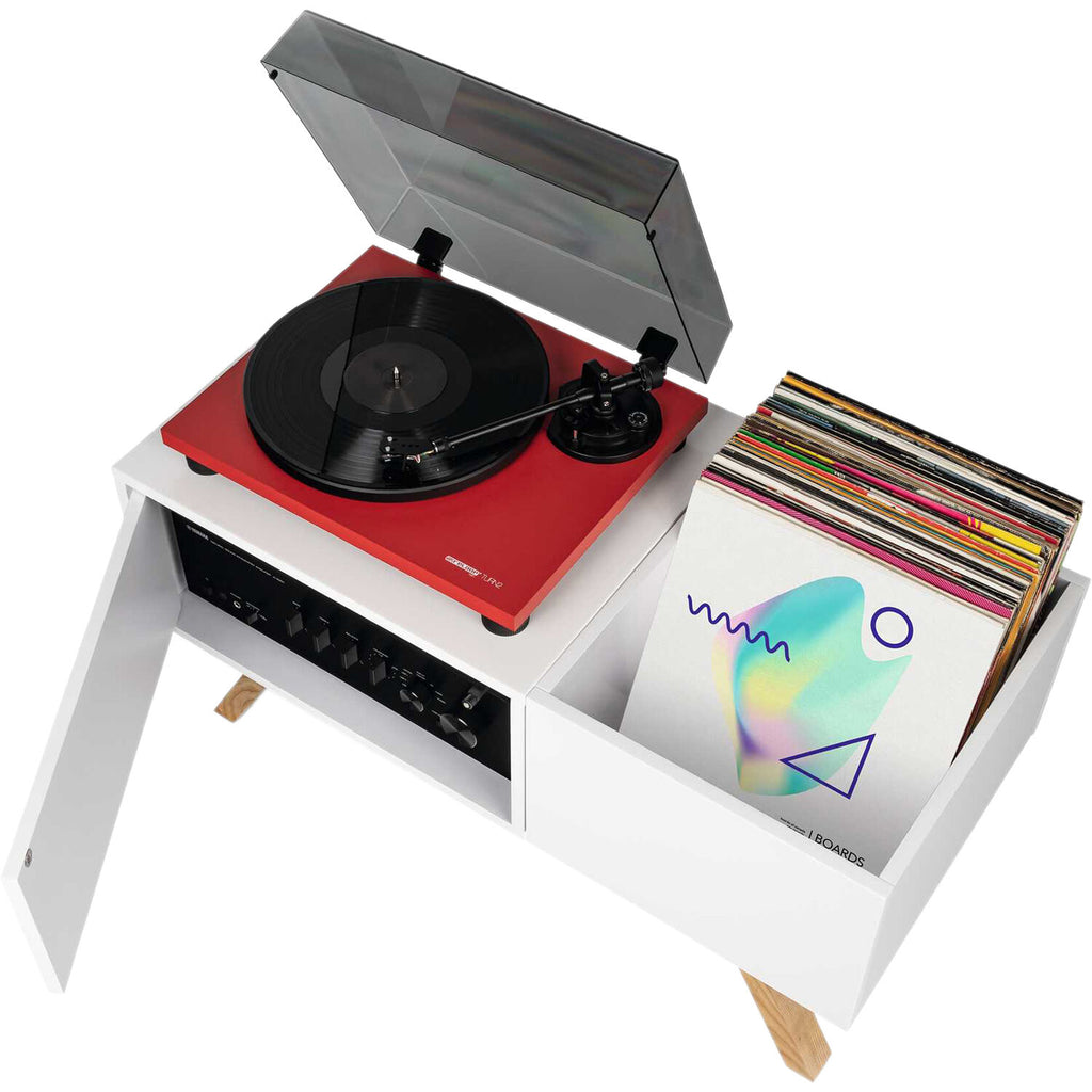 Glorious Turntable Lowboard DJ furniture with sleek wooden finish and spacious surface for turntables and audio equipment.
