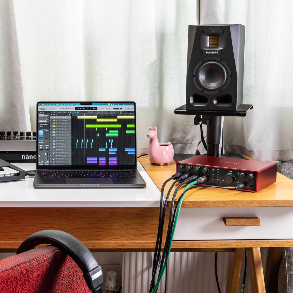 Focusrite Scarlett 18i16 4th Gen audio interface with multiple input and output ports, professional-grade recording equipment.