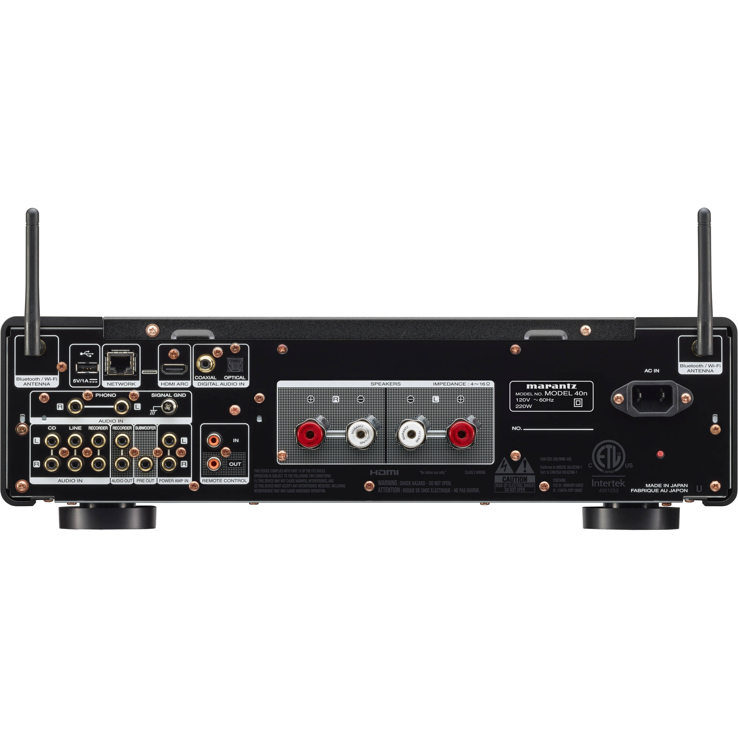 Marantz MODEL 40n stereo amplifier with sleek black design and control knobs, showcasing its modern audio equipment features.