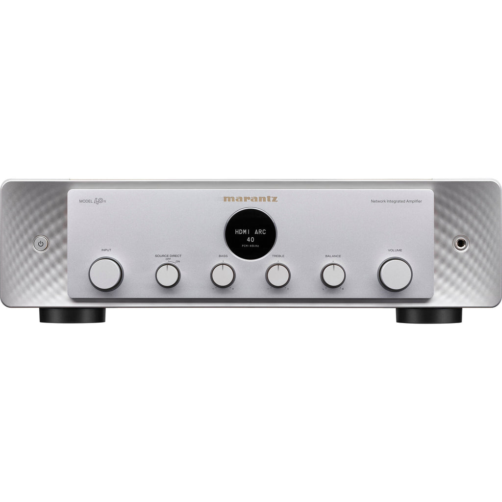 Marantz MODEL 40n stereo amplifier with sleek black design and control knobs, showcasing high-quality audio equipment.