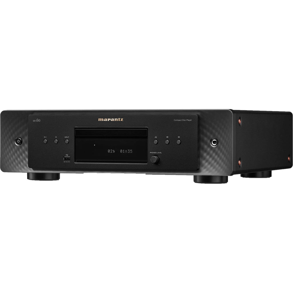 Marantz CD 60 CD player with silver finish and digital display, showcasing front panel controls and disc tray.