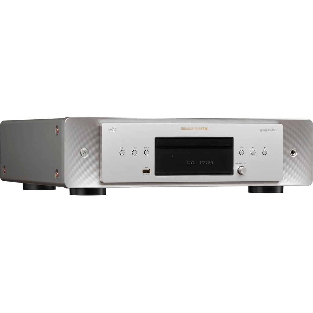 Marantz CD 60 CD player with sleek design and digital display, showcasing its front control buttons and disc tray.