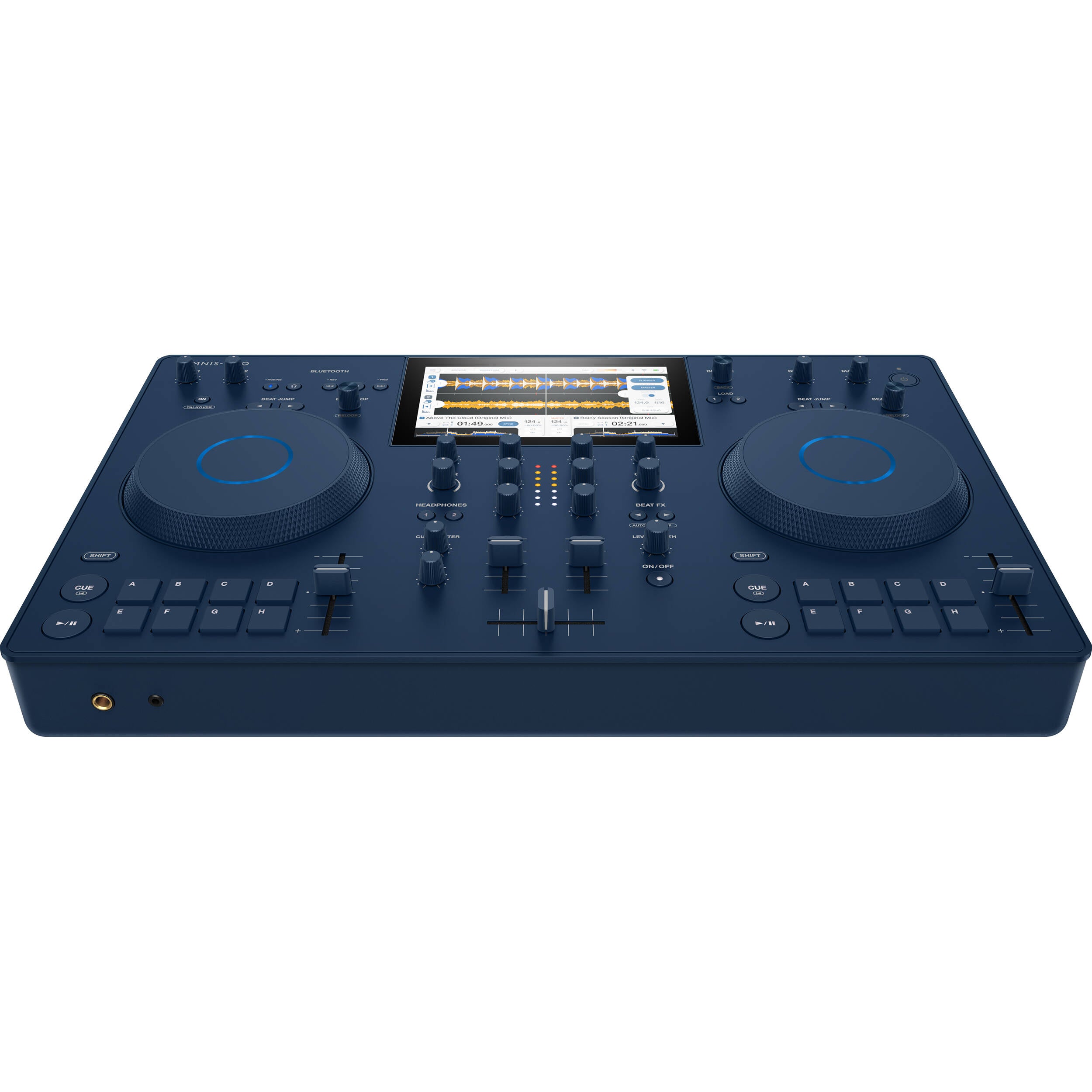 AlphaTheta Omnis-Duo DJ media players with dual turntables, professional audio equipment for mixing and DJ performances.