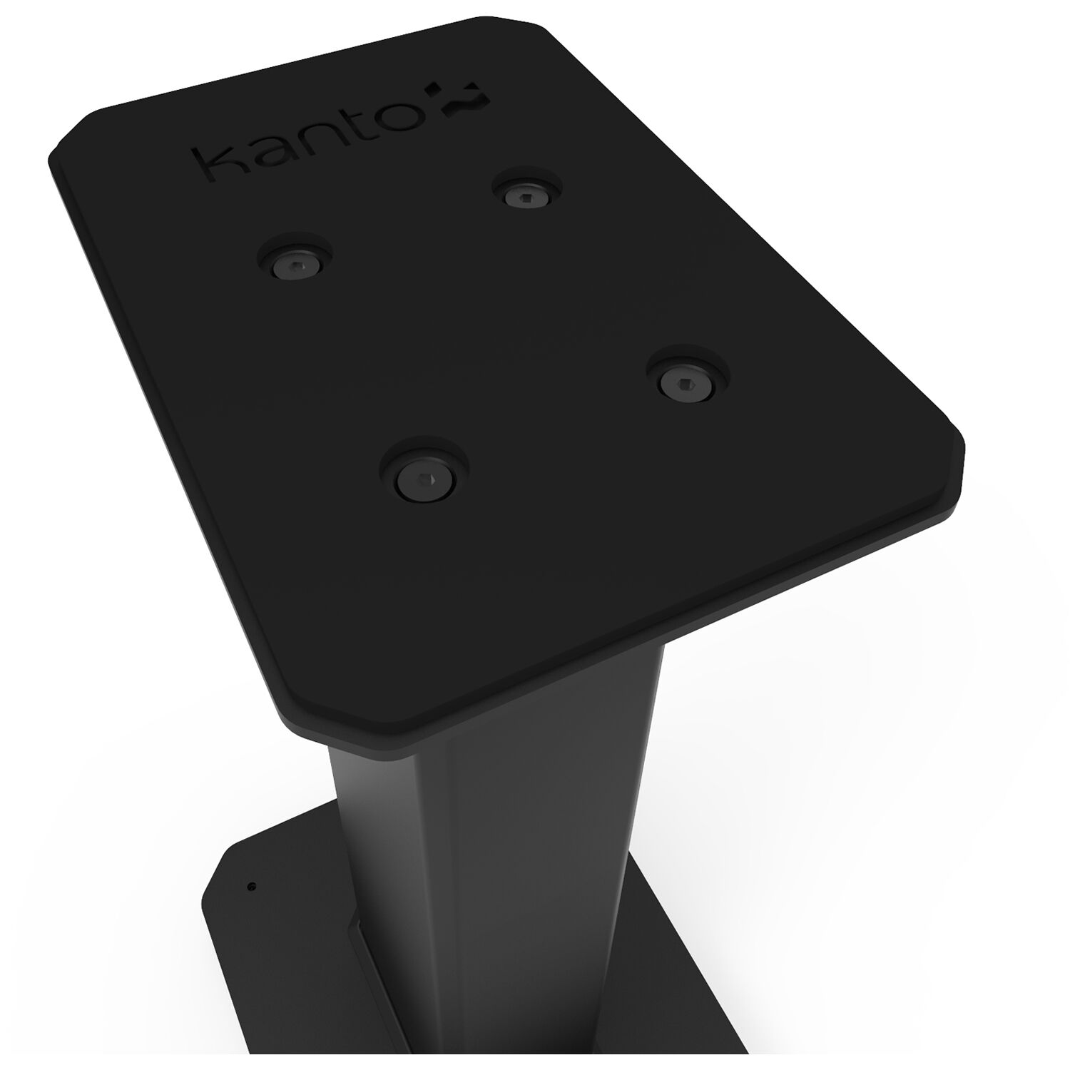 Kanto Audio SX 22-inch speaker stands supporting audio speakers, showcasing sturdy black metal construction and adjustable height.