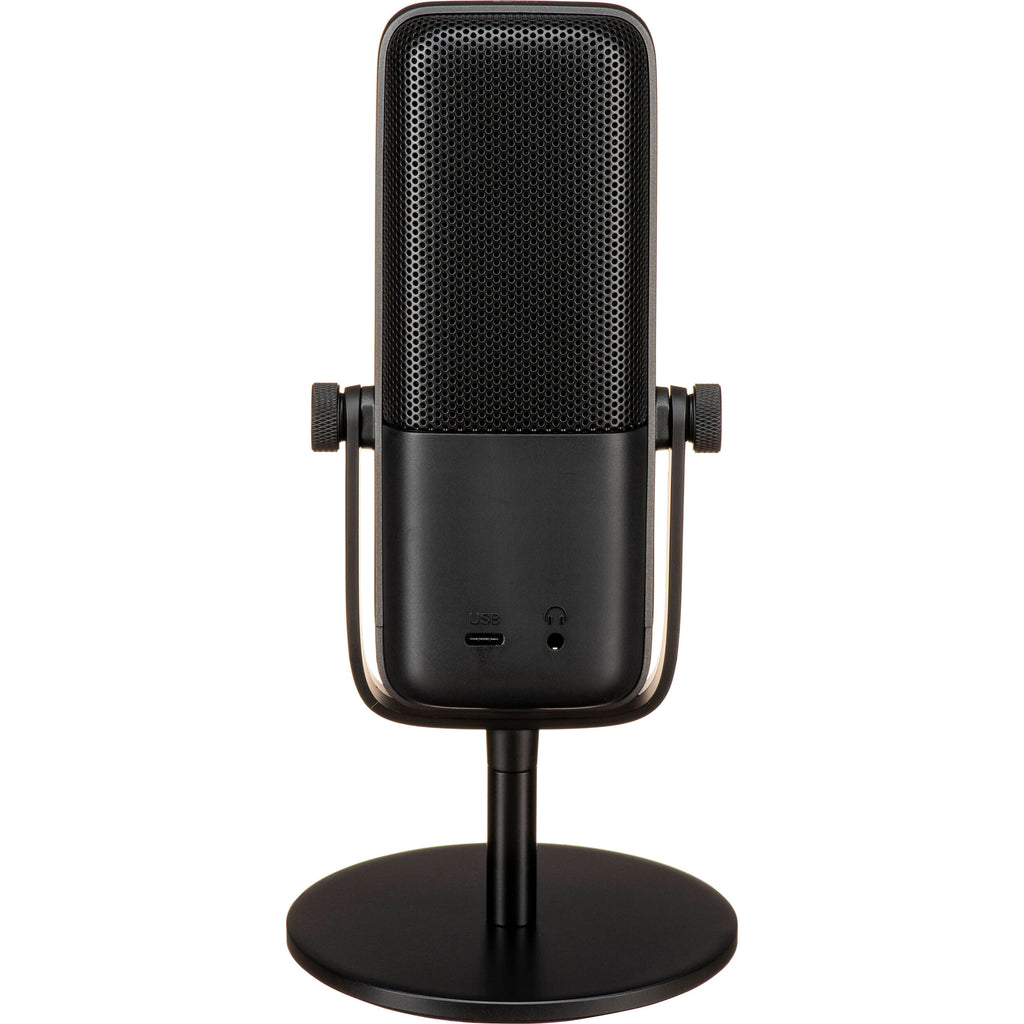 Elgato Wave:3 USB microphone with sleek black design and adjustable stand, suitable for streaming and recording setups.