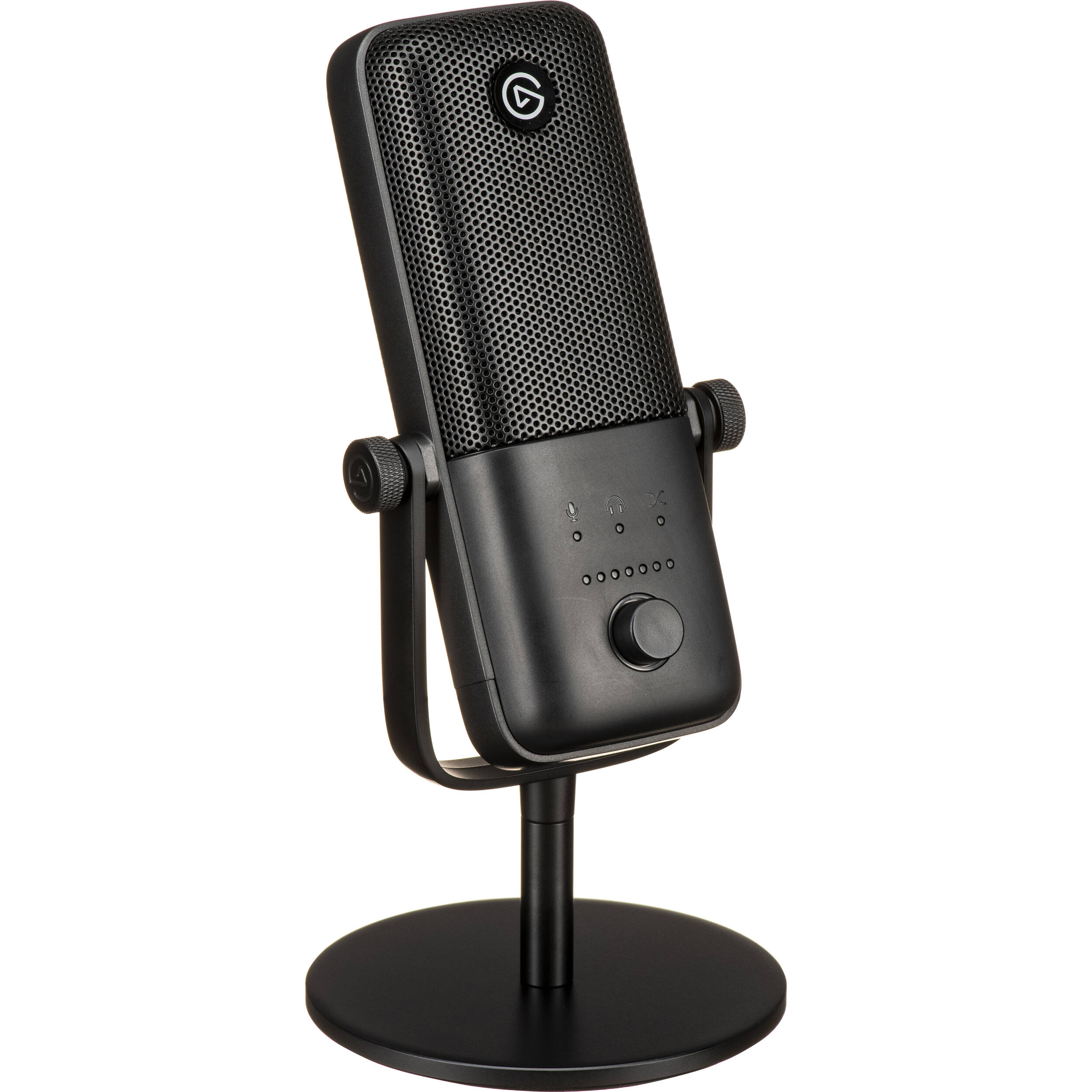 Elgato Wave:3 USB microphone with sleek black design and adjustable metal stand for professional audio recording.