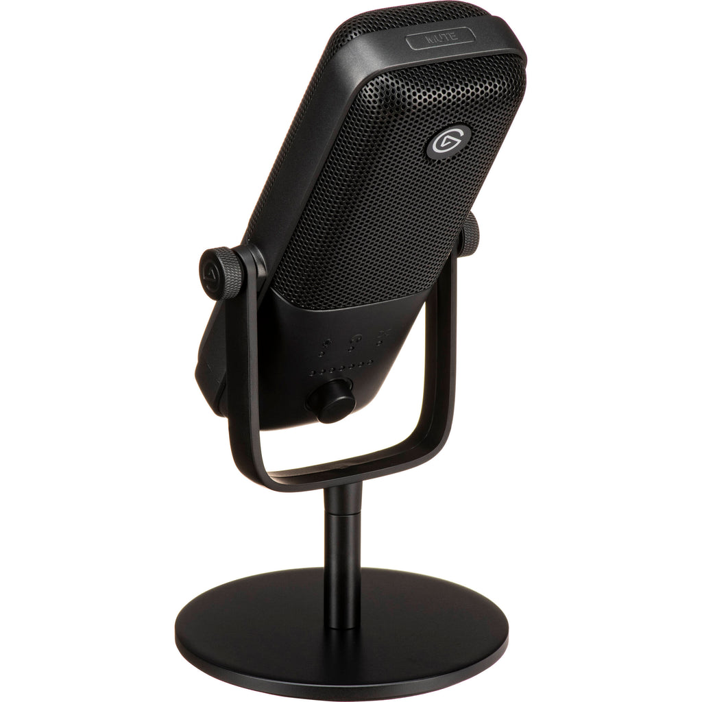 Elgato Wave:3 USB microphone with sleek black design, adjustable volume knob, and built-in gain control for high-quality audio recording.