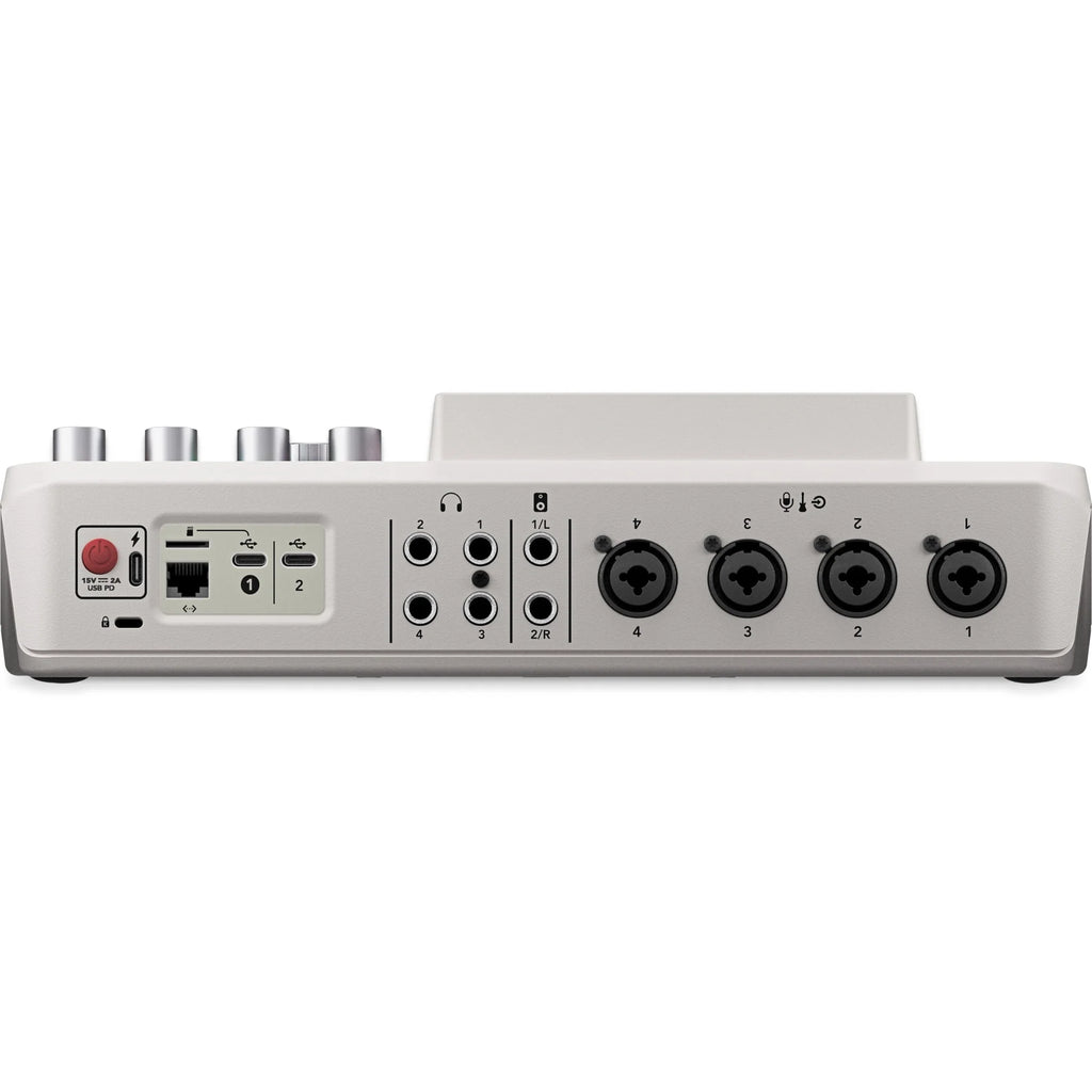 Rode RodeCaster Pro II digital mixer with multiple input channels and control knobs, professional audio equipment for podcasting and streaming