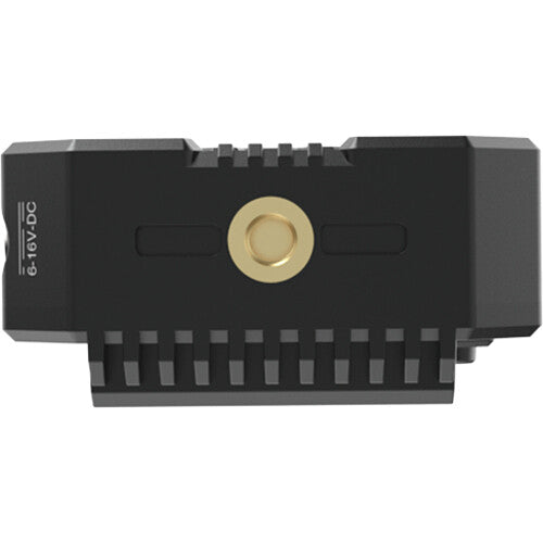 Hollyland Mars 4K wireless video receiver connected to a camera, showcasing its compact design and display screen.